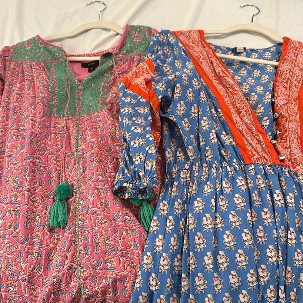 2 J.Crew 100% cotton Block Print summer dresses